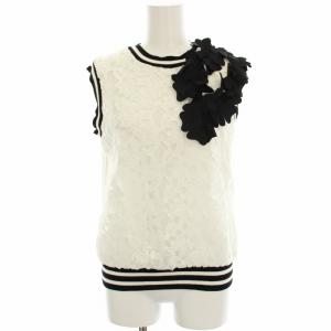 ニット カットソー ノースリーブ 総レース 花モチーフ F 白 ホワイト 黒 ブラック 210136 /HN