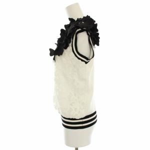 Adonisis ニット カットソー ノースリーブ 総レース 花モチーフ F 白 ホワイト 黒 ブラック 210136 /HN