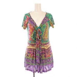 カットソー チュニック 半袖 ストレッチ リボン 総柄 42 マルチカラー /BB