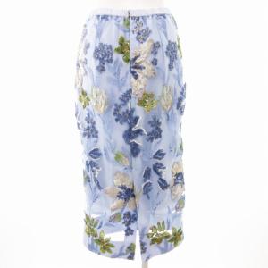 Adonisis タイトスカート チュール ロング マキシ 花柄 タック スパンコール ビジュー装飾 36 水色 ライトブルー