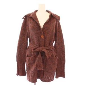 ニットカーディガン 長袖 ビックカラー ウール M 茶 ブラウン オレンジ 青 ブルー /BB