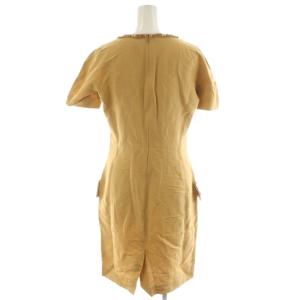 FENDI ワンピース ひざ丈 半袖 ビーズ装飾 麻混 リネン F38 ベージュ /AN43