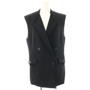 麻調カルゼフリンジジレ ベスト ダブル 2 黒 ブラック 202220-10-110-96-020 /HN