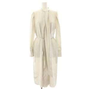 ノーカラーシャツワンピース バンドカラーシャツワンピース ボウタイ サテン マキシ ロング 長袖 36