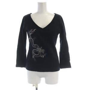 カットソー ドラゴンモチーフ ビジュー装飾 七分袖 0 黒 ブラック 016-260910 /RO