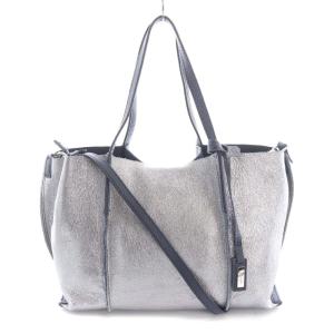 ハンドバッグ ショルダーバッグ レザー 2WAY シルバー色 紺 ネイビー /RO