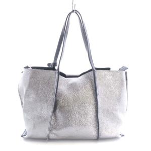 GINZA Kanematsu ハンドバッグ ショルダーバッグ レザー 2WAY シルバー色 紺 ネイビー /RO