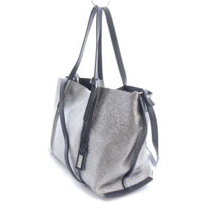 GINZA Kanematsu ハンドバッグ ショルダーバッグ レザー 2WAY シルバー色 紺 ネイビー /RO