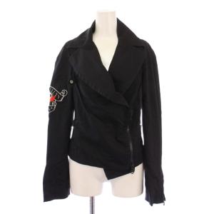 ジップアップジャケット アウター ショート丈 アシンメトリー ロゴ 38 黒 ブラック /BB