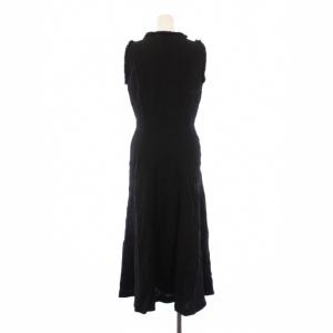 SPORT MAX フレアワンピース マキシ ロング ノースリーブ クルーネック ファー ウール混 シルク混 38 黒 ブラック