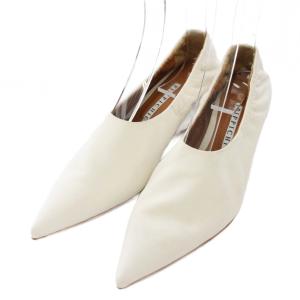 パンプス シューズ ポインテッドトゥ レザー ウェッジソール 35.5 22.5cm 白 /TK