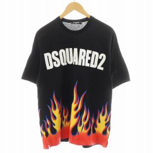 20SS Tシャツ カットソー 半袖 ロゴ プリント 炎 XS 黒 ブラック S74GD0665 /AN39