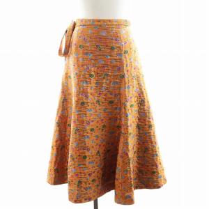 P P/A/N FLW JQ FLA OG ラップスカート 花柄 シルク