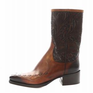 ウエスタンブーツ チャンキーヒール レザー 40 茶 ブラウン /AN10