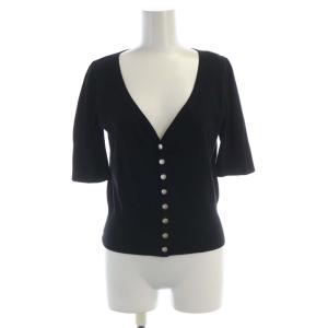 カーディガン ニット ロゴボタン 五分袖 2 黒 ブラック /RO