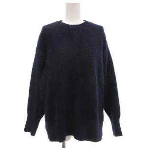ニット セーター 長袖 フォックスファー カシミヤ混 紺 ネイビー /JS