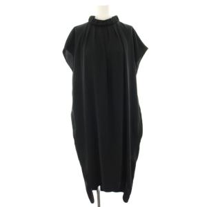 ダブルクロスフレンチギャザーN/Cドレスワンピース ロング マキシ 36 黒 ブラック 300AA233-0530