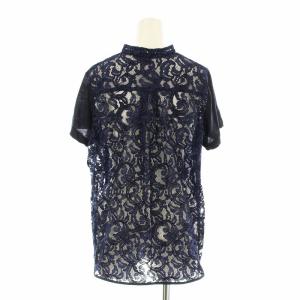 sacai カットソー Tシャツ 半袖 レース切替 麻 リネン 2 紺 ネイビー 16-02714 /KU