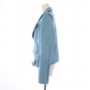 Theory ライダースジャケット ジップアップ ダブル ウール カシミヤ S 水色 01-7109603 /BM