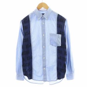 AD2020 シャツ 長袖 チェック柄 切替 XS 紺 ネイビー 水色 ライトブルー HF-B009 /AN36