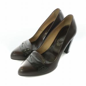 パンプス アーモンドトゥ ハイヒール レザー 27 24cm ブラウン /NQ