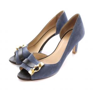 ヒール パンプス オープントゥ 36.5 青 /YM D