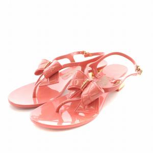 サンダル ラバー エナメル チャンキーヒール リボン 6 ピンク ゴールドカラー /NQ