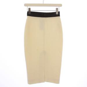 タイトスカート ミモレ ロング スリット ストレッチ ウール シルク ラムレザー 切替 36 アイボリー