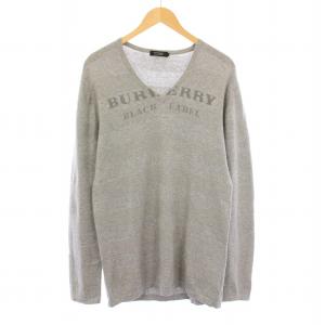 ニット セーター 長袖 Vネック 薄手 ロゴ ウール混 3 グレー /BB