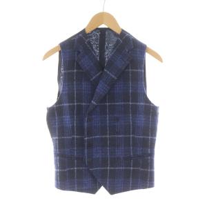 LIAM/F ベスト チェック 絹 シルク混 麻 リネン混 ネイビー 07QIG083 /NQ