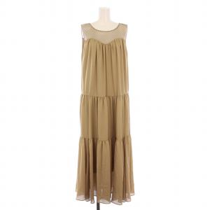 24SS シアードレープマキシ フレアワンピース ロング ノースリーブ メッシュ 切替 38 ベージュ