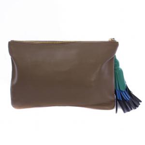 ANYA HINDMARCH クラッチバッグ セカンドバッグ タッセル リボンロゴ レザー 茶 /BM