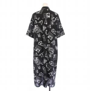 Grace Class 23SS フォトプリントシャツドレス フレアワンピース 半袖 ひざ丈 総柄 38 黒 ブラック 0223231108