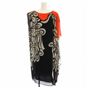 ワンピース アシンメトリー 絹 シルク ロング ミモレ 総柄 2 黒 ブラック 赤 レッド ベージュ TC21FH087