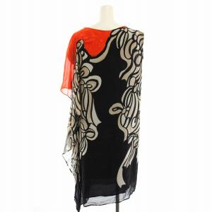 TSUMORI CHISATO ワンピース アシンメトリー 絹 シルク ロング ミモレ 総柄 2 黒 ブラック 赤 レッド ベージュ TC21FH087