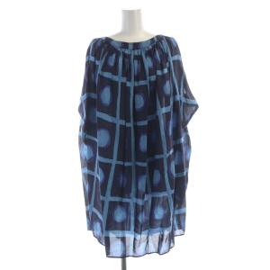 チュニック シャツ ブラウス 総柄 ノースリーブ 1 紺 ネイビー 青 ブルー 28-06-01-06001