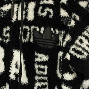 adidas Originals ボアフリースジャケット ジップアップ フーディ 総柄 M 黒 ブラック 白 ホワイト AC0482 /OR