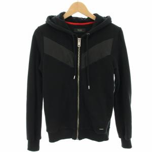 TIMELESS パーカー スウェット ラムレザー切替 ジップアップ 長袖 XS 黒 ブラック TR000084