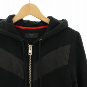 DIESEL TIMELESS パーカー スウェット ラムレザー切替 ジップアップ 長袖 XS 黒 ブラック TR000084