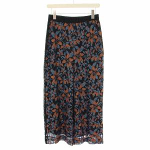 20SS リーフレースワイドパンツ イージーパンツ 花柄 36 黒 ブラック 水色 ライトブルー 0320211079