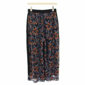 Diagram GRACE CONTINENTAL 20SS リーフレースワイドパンツ イージーパンツ 花柄 36 黒 ブラック 水色 ライトブルー 0320211079