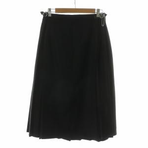 aranciato別注ウールプリーツ巻きスカート フレア ロング フリンジ 38 ブラック 5073W