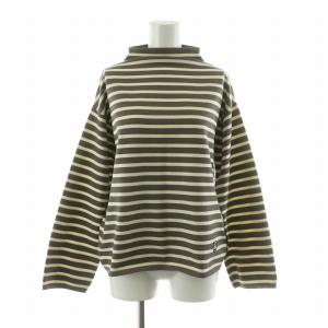 ニット カットソー プルオーバー 長袖 ボーダー ボトルネック 1 ベージュ ホワイト OR-D0032