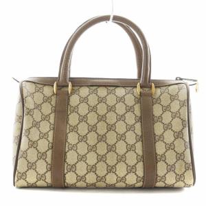 GUCCI GGスプリーム ハンドバッグ ミニボストンバッグ レザー ベージュ 茶 ブラウン 39.02.006 /AN5
