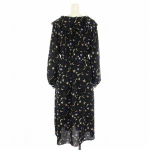 Grace Class 22AW フリルカラープリントワンピース ひざ丈 ラッフルカラー 長袖 リボンベルト 星柄 月柄 36