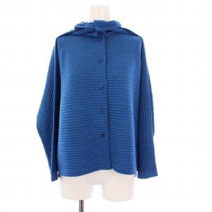 プリーツニットカーディガン ハイネック 長袖 ブルー MI51JO263 /KH