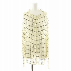 ラメグラフチェックシアープリーツハイネック シャツ ブラウス 長袖 シースルー アイボリー 黒 ブラック