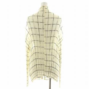 me ISSEY MIYAKE ラメグラフチェックシアープリーツハイネック シャツ ブラウス 長袖 シースルー アイボリー 黒 ブラック
