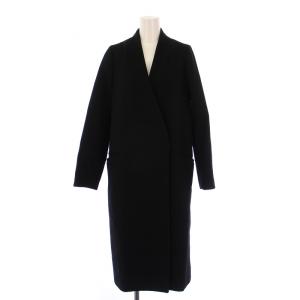 Vネックノーカラーコート アウター ロング丈 ウール カシミヤ混 1 黒 ブラック 508358007