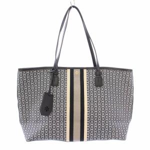 トートバッグ ハンドバッグ キャンバス ロゴチャーム 総柄 切替 黒 ブラック グレー /BB